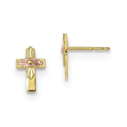 10k Tri-Color Black Hills Gold Cross Earrings ,