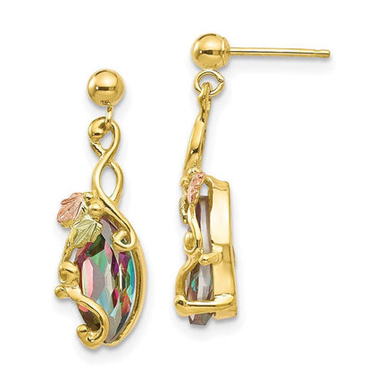 10k Tri-color Black Hills Gold Mystic Topaz Post Dangle Earrings ,
