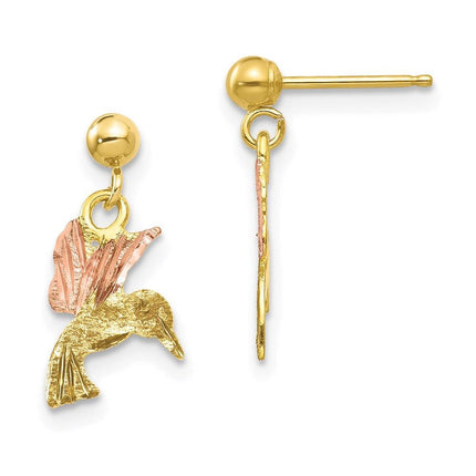 10k Tri-color Black Hills Gold Post Dangle Earrings ,