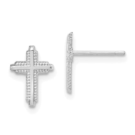 10K White Gold Polished Cross Post Earrings ,