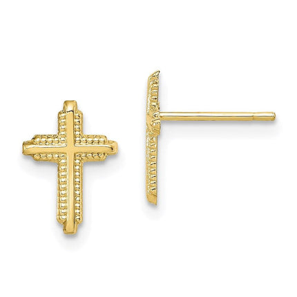 10K Yellow Gold Polished Cross Post Earrings ,