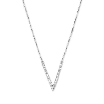 Sterling Silver Micro Pave V Pendant Necklace ,