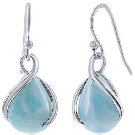 Women's Earrings - Pearshaped Blue Larimar Stone Twist | D-7459 ,