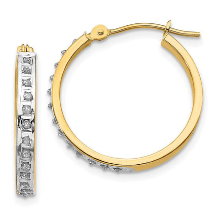 14k Diamond Fascination Round Hinged Hoop Earrings ,