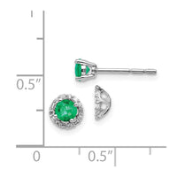 14k White Gold Diamond & Emerald Earrings ,