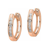 14K Rose Gold Polished Diamond Hinged Hoop Earrings ,