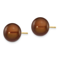 14k 10-11mm Coffee Button Freshwater Cultured Pearl Stud Post Earrings ,