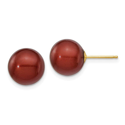 14k 10-11mm Coffee Round Freshwater Cultured Pearl Stud Post Earrings ,