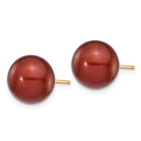 14k 10-11mm Coffee Round Freshwater Cultured Pearl Stud Post Earrings ,