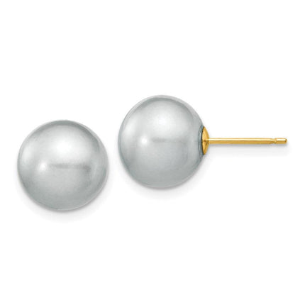 14k 10-11mm Grey Round Freshwater Cultured Pearl Stud Post Earrings ,
