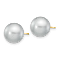 14k 10-11mm Grey Round Freshwater Cultured Pearl Stud Post Earrings ,