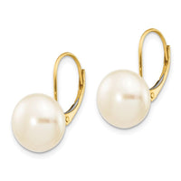 14K 10-11mm White Button Freshwater Cultured Pearl Leverback Earrings ,