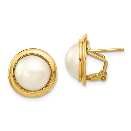 14k 10-11mm White Freshwater Cultured Mabe Pearl Omega Back Earrings ,