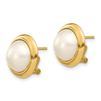 14k 10-11mm White Freshwater Cultured Mabe Pearl Omega Back Earrings ,