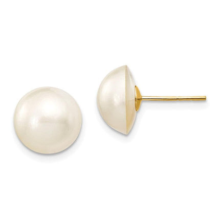 14k 10-11mm White Freshwater Cultured Mabe Pearl Post Earrings ,