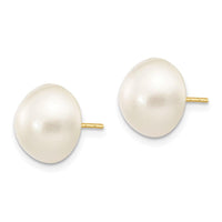 14k 10-11mm White Freshwater Cultured Mabe Pearl Post Earrings ,