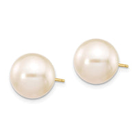 14k 10-11mm White Round Freshwater Cultured Pearl Stud Post Earrings ,