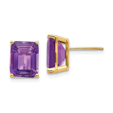 14k 10x8mm Emerald Cut Amethyst Earrings ,