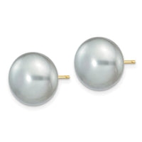 14k 11-12mm Grey Button FW Cultured Pearl Stud Post Earrings ,