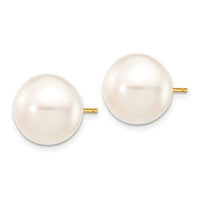 14k 11-12mm White Button Freshwater Cultured Pearl Stud Post Earrings ,