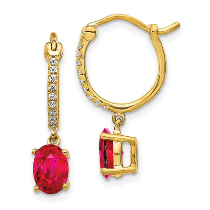 14k 1/10ct Diamond & Ruby Dangle Hoop Earrings ,