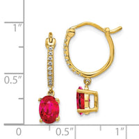 14k 1/10ct Diamond & Ruby Dangle Hoop Earrings ,