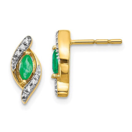 14k 1/15Ct Diamond & Emerald Earrings ,