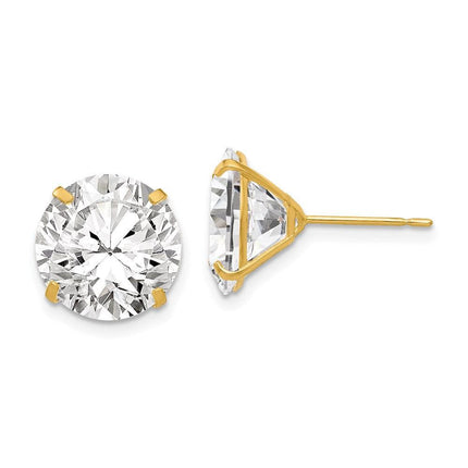 14k 11mm Round CZ Post Earrings ,