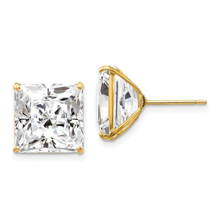 14k 11mm Square CZ Post Earrings ,