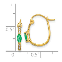 14k 1/20ct Diamond & Emerald Hinged Hoop Earrings ,