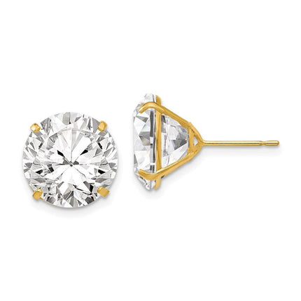 14k 12mm Round CZ Post Earrings ,