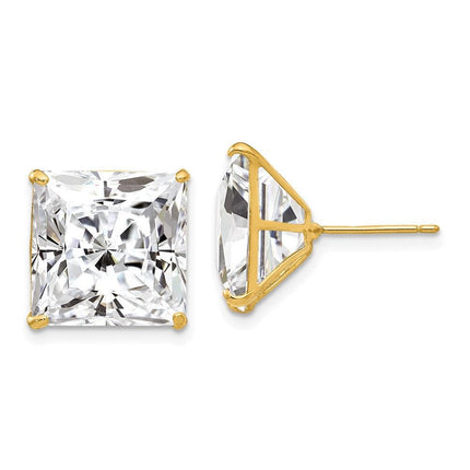 14k 12mm Square CZ Post Earrings ,