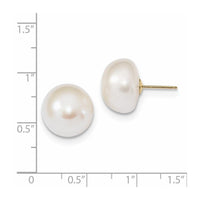 14k 13-14mm White Button Freshwater Cultured Pearl Post Earrings ,