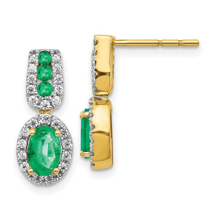 14k 1/3Ct Diamond & Emerald Earrings ,