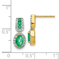 14k 1/3Ct Diamond & Emerald Earrings ,