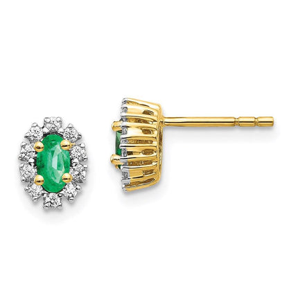 14k 1/5Ct Diamond & Emerald Earrings ,