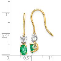 14k 1/8ct Diamond & Emerald Shepherd Hook Earrings ,