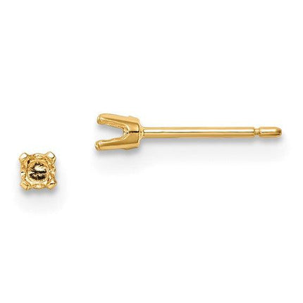 14k 2.25mm Round Stud Earring Mounting w/backs No Stones Included ,