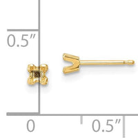 14k 2.75mm Princess Cut Stud Earring Mountings No Stones Included No Backs ,