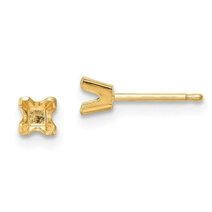14k 3.25mm Princess-cut Stud Earring Mountings No Stones Included No Backs ,