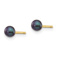 14k 3-4mm Black Button FW Cultured Pearl Stud Post Earrings ,