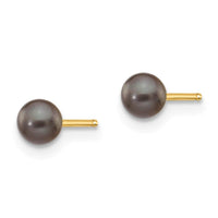 14k 3-4mm Black Round Freshwater Cultured Pearl Stud Post Earrings ,