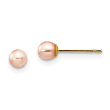 14k 3-4mm Pink Round Freshwater Cultured Pearl Stud Post Earrings ,
