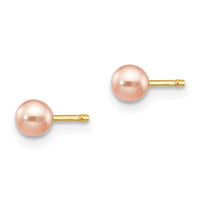 14k 3-4mm Pink Round Freshwater Cultured Pearl Stud Post Earrings ,