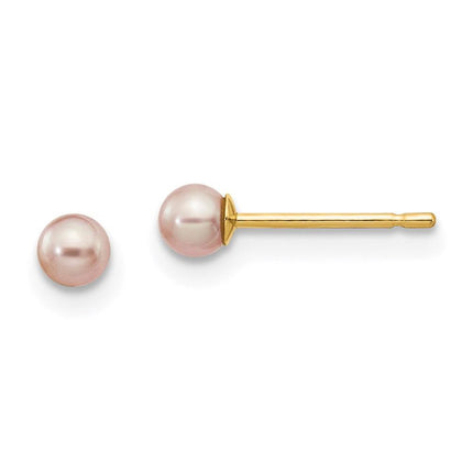 14k 3-4mm Purple Round Freshwater Cultured Pearl Stud Post Earrings ,