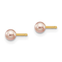 14k 3-4mm Purple Round Freshwater Cultured Pearl Stud Post Earrings ,