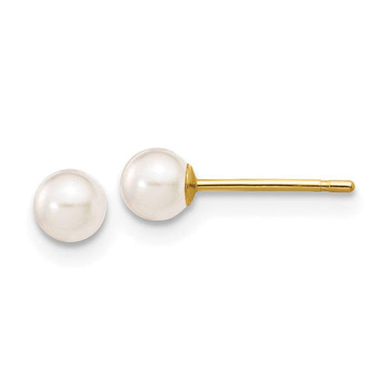 14k 3-4mm Round White Saltwater Akoya Cultured Pearl Stud Post Earrings ,