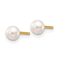 14k 3-4mm Round White Saltwater Akoya Cultured Pearl Stud Post Earrings ,