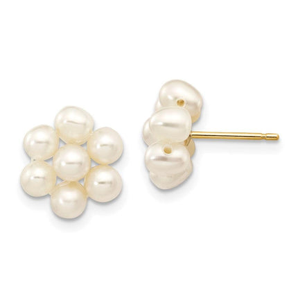 14k 3-4mm White Egg Freshwater Cultured Pearl Flower Earrings ,