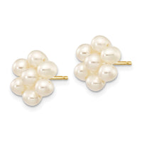 14k 3-4mm White Egg Freshwater Cultured Pearl Flower Earrings ,